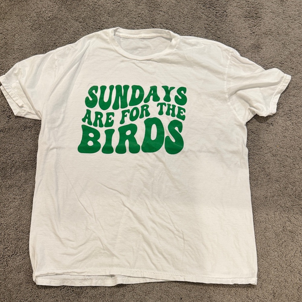 White and Green Bird-Themed T-Shirt
